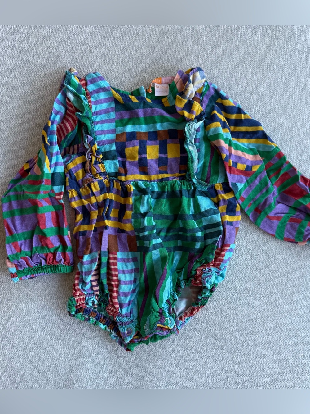 Briton Court Plaid Ruffle Bubble Romper 6-12